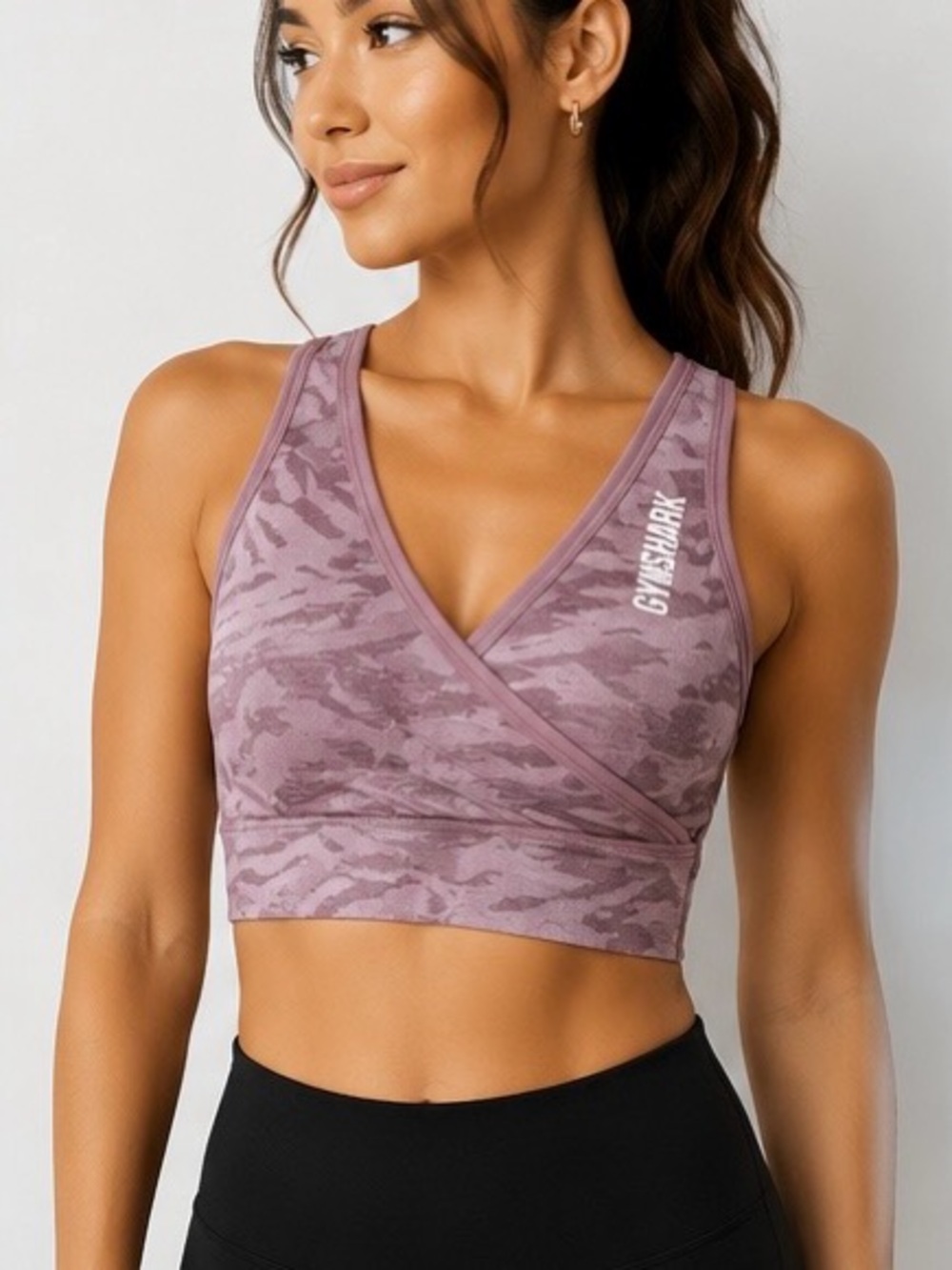 Gymshark Camo Wrap-Front Sports Bra - Mauve Sz S‎